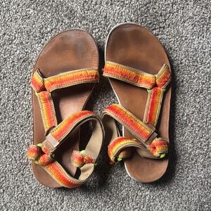 Teva Women's Brown Sandals with Orange and Yellow Straps